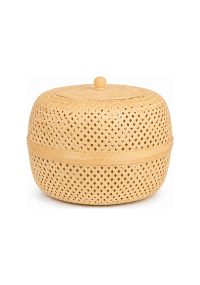 Bohem Dekoratif Kapaklı Bambu Kutu, Sepet, Iskandinav, Modern, Bohem, Rattan Bej