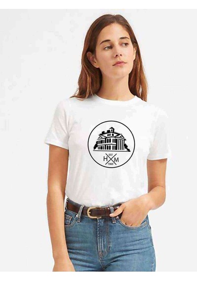 Silhouette Haunted Mansion Logo Kadın Beyaz Tshirt