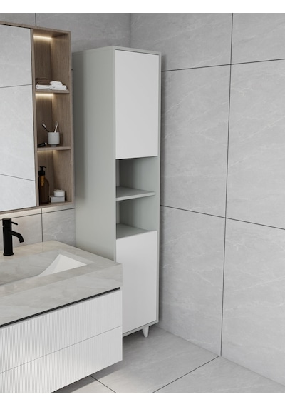 Riva Çamaşır Sepetli Banyo Dolabı Külgri Renk Gri