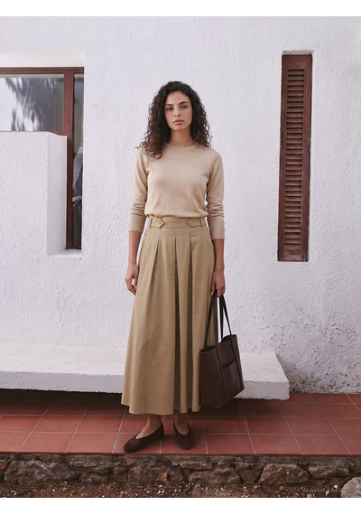 Lcw Modest Bej Beli Lastikli Gabardin Kloş Etek