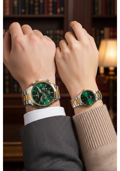 Daniel Klein 8682308439880 Yeşil Special Edition Çelik Kordonlu Sevgili Çift Kol Saatleri Gold - Gümüş