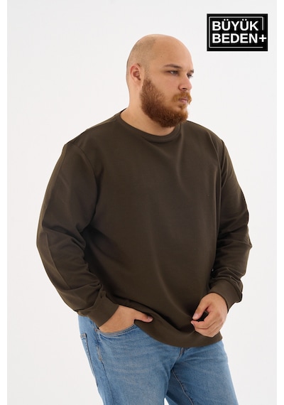 Superlife Erkek Büyük Beden Bisiklet Yaka İnce Sweatshirt Regular Fit %64 Pamuklu Spr26bsw956 Haki