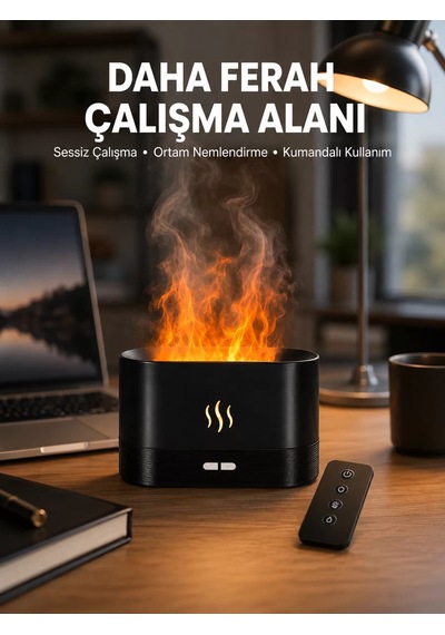 Aromatik Oda Kokusu Difüzörü Alev Tasarımlı Led Işıklı Nemlendirici Yeni Nesil Mh-hs4273-4481