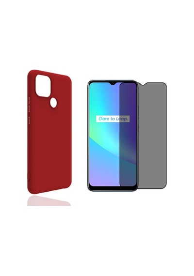 Oppo Realme C25 Yumuşak Soft Silikon Telefon Kılıfı Ve Privacy Hayalet Tam Kaplar Cam Ekran Koruyucu Col181917-kırmızı