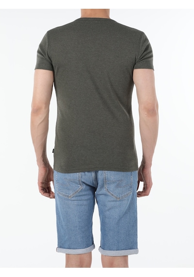Colin'S Slim Fit Placket Neck Basic Haki Erkek Kısa Kol Tişört Cl1040245_Q1.V2_Kml Haki