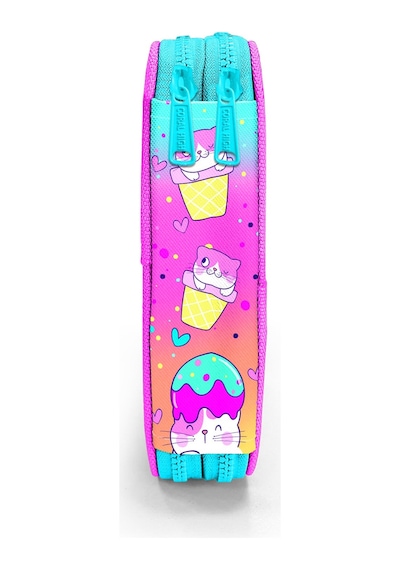 Coral High Kids Renkli Dondurmalı Kedi Desenli Çift Katlı Kalem Çanta 11139 Çok Renkli