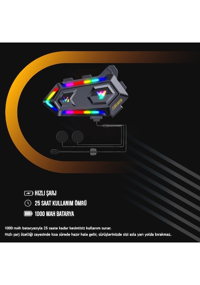 V20 Bt 5.3 Motosiklet Kurye Kask Kulaklık Intercom Rgb Eşleşme Yoktur