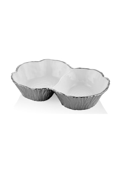 Unformed Beyaz Sılver 2 Gozlu Servıs Kasesı 34x23x6,7 Cm Beyaz - Gümüş