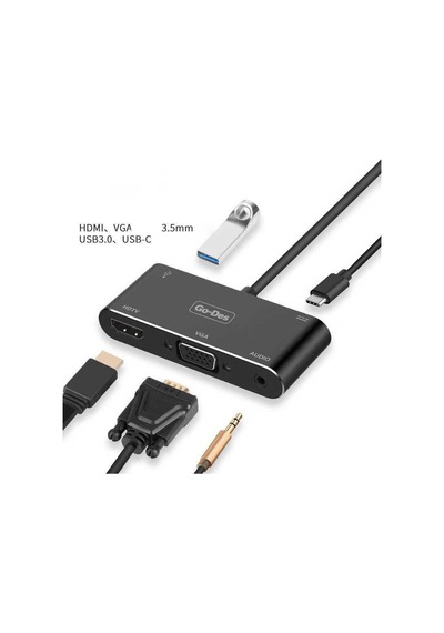 Go Des GD-8761 Type-C to HDMI 4K & VGA & Aux Dönüştürücü Adaptör USB 3.0 - Siyah ZORE-260173