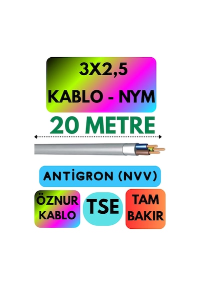 Öznur 3x2,5 Antigron Nym Kablo, 20 Metre, Gri Standart