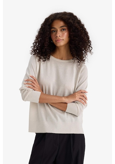 Defacto Regular Fit Bisiklet Yaka Triko Kazak C6818AX24WN Bej