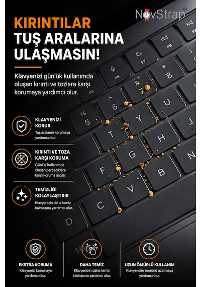 Novstrap Apple Macbook Pro 14 İnç M3 A3401 A3185 A3112 İle Uyumlu Türkçe Q Gri Füme Silikon Klavye Koruyucu Kılıf