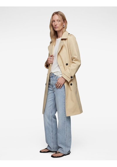 Koton Pamuklu Uzun Kollu Düğmeli Kruvaze Kemerli Oversize Gabardin Trençkot Bej 6sak00042ew Ekru