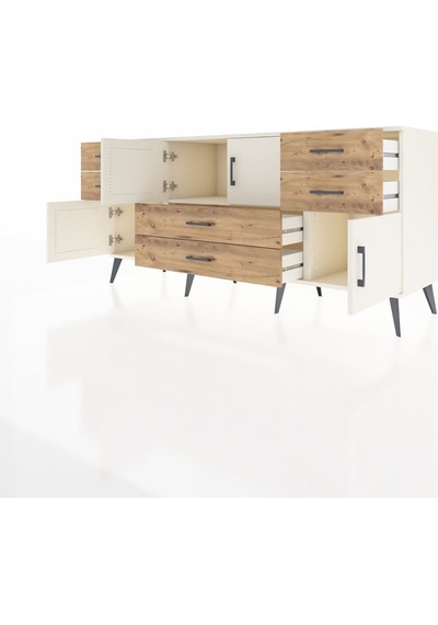 Hyperion Konsol Tek Raflı 6 Çekmeceli 4 Kapaklı 176x44x83 Aytaşı-aytaşı/çam Aytaşı/çam