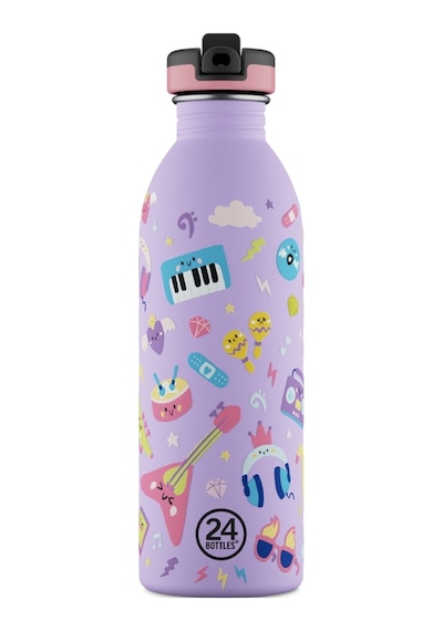 Kids Bottle Music Friends Pipetli Paslanmaz Çelik Çocuk Su Matarası 500 Ml Mor