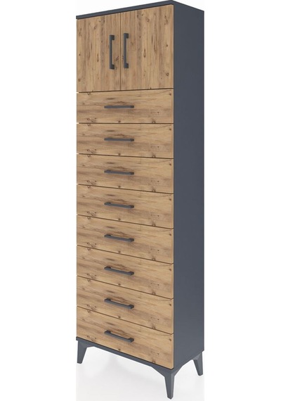 Arges Dolap 2 Raflı 8 Çekmeceli 2 Kapaklı 60x30x182 Antrasit-çam Antrasit