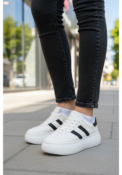 Beyaz Siyah Yüksek Taban Bağcıklı Unisex Sneaker Dvs-01 Z Beyaz - Siyah