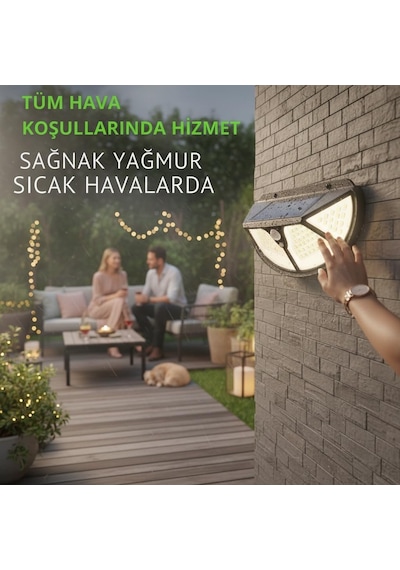 Solar Bahçe Lambası, 102 Led, Hareket Sensörlü, Ip65 Su Geçirmez, Duvar Tipi, Güneş Enerjili Dış Mekan Aydınla