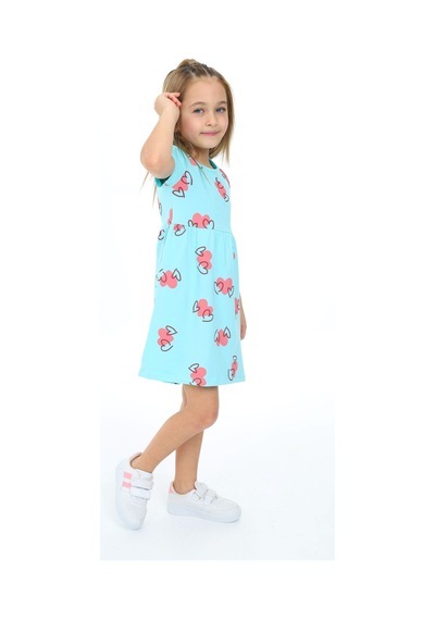 Toontoy Kız Çocuk Baskılı Relax Fit Bisiklet Yaka Kısa Kollu Elbise Mint Yeşili