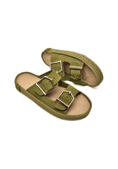 Fox Shoes U596030202 Haki Süet Kadın Terlik Haki