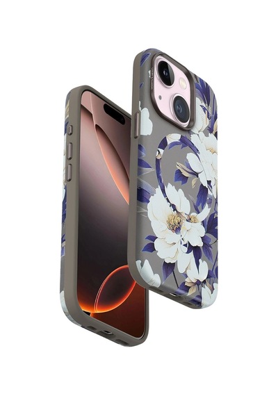 Onegif Apple İphone 15 Plus Flower Series Magsafe Kapak - Gri Çok Renkli