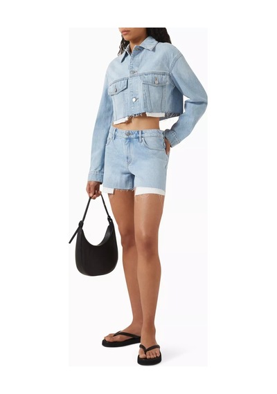 12storeez Cropped Denim Kadın Ceket, Ham Paça Ve 13.5oz Kumaşla Yazlık Şıklık Açık Mavi