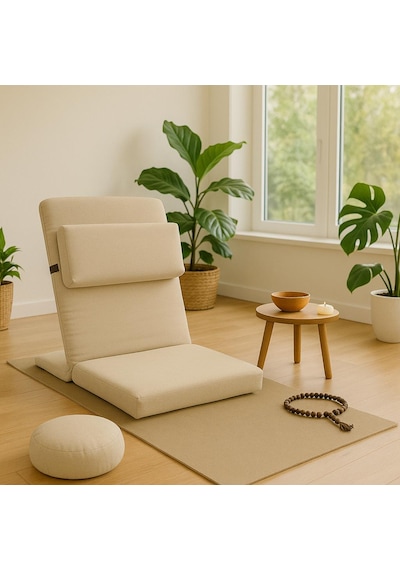 Ekstra Destek Yastıklı Yoga, Nefes, Meditasyon Sandalyesi Backjack Xl Su Ve Leke İticili Duck Kumaş Krem