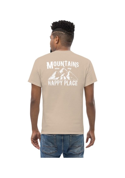 Wildstyle Mountains Are My Happy Place Dağcı Doğa Kamp Baskılı Unisex Pamuklu Tişört Camel