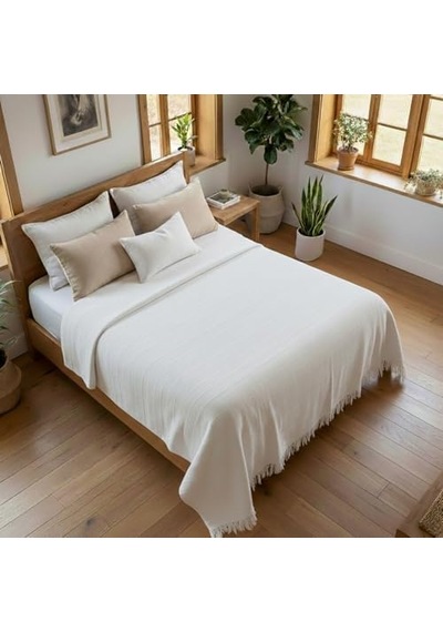 Kanepe, Koltuk Ve Yatak Örtüsü - 240x260 Cm - Bambuviskon Kumaş - Nefes Alır Ve Yakmaz - Oturma Odası Ve Yatak Odası Dekorasyonu - Hafif Yazlık Battaniye - Ekru Açik Gri