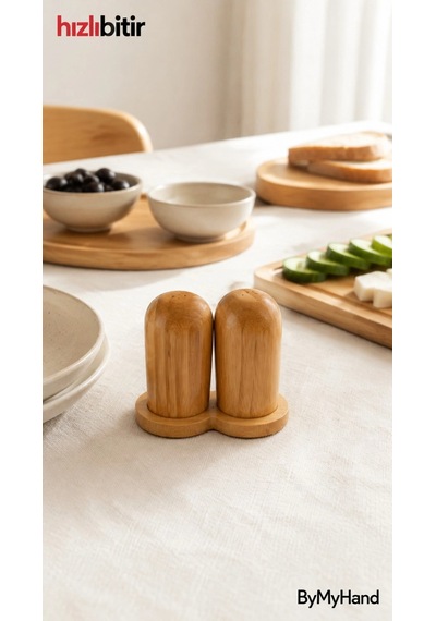 Bymyhand Stantlı Bambu Tuzluk Ve Karabiberlik 2'li Set Ahşap