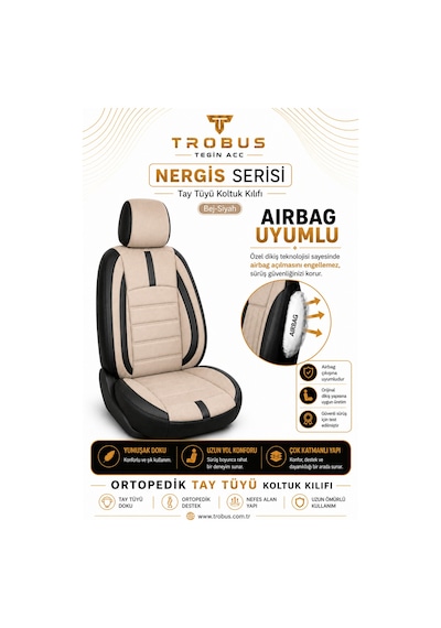 Renault Clio 5 2020 Ve Sonrası Uyumlu Nergis Serisi Bej Siyah Oto Koltuk Kılıfı