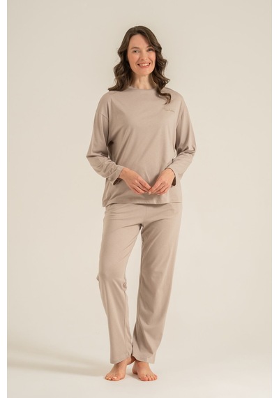 Pierre Cardin Kadın Kahverengi Uzun Kol Pijama Takım Pc9304-s-v3 Pc9304-s-v3