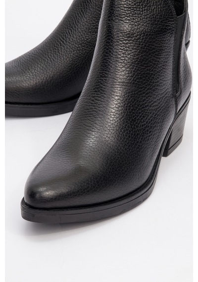 Luvishoes Luvi Shoes Dovena Siyah Floter Hakiki Deri Lastikli Kadın Topuklu Bot Siyah Floter