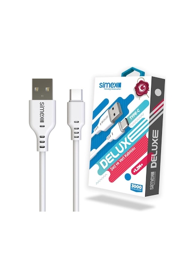 Simex SPK-04 Deluxe Type-C Data Şarj Kablosu Beyaz 1.2 M