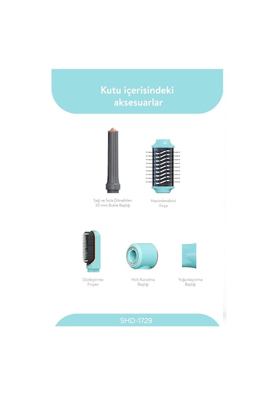 Sinbo Air Brush Saç Şekillendirme Cihazı - 5 Başlıklı - Mavi Renk