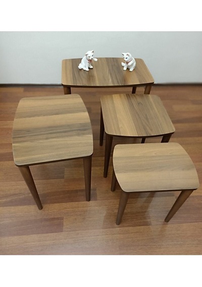 Canisa Concept Telwe Serisi Ceviz Mdf 4'lü Zigon Sehpa Takımı Doğal Gürgen Ayaklar Ceviz