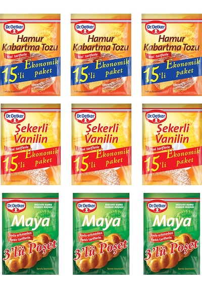 Dr. Oetker Kabartma Tozu 3 x 15'li + Vanilya 3 x 15'li + Maya 3 x 15'li