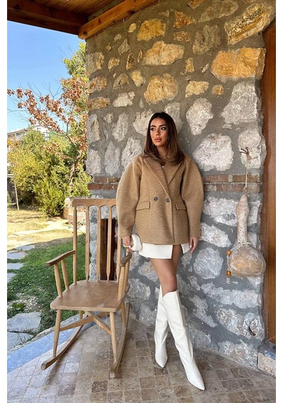 Alemdarshop Camel İki Düğmeli Manto