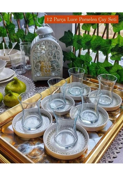 Luce 12 Parça Porselen Tabaklı 6 Kişilik Çay Seti-11141 Diğer