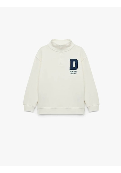 Koton Nakışlı Yarım Fermuarlı Beyaz Erkek Çocuk Sweatshirt 6wkb10152tk BEYAZ