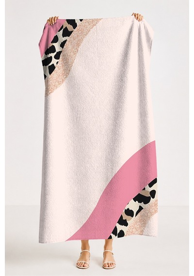 Leopar Desenli Pembe Modern Plaj Havlusu - Soyut Bohem Nude Siyah Hızlı Kuruyan Mikrofiber Havlu Çok Renkli