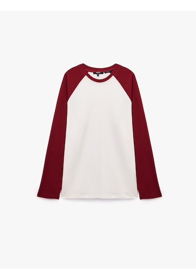 Koton Pamuklu Waffle Dokulu Oversize Bisiklet Yaka Kontrastlı Uzun Reglan Kollu Tişört Beyaz 7wam10146mk