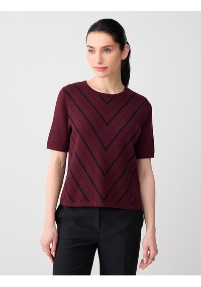 Jimmy Key Bordo Polo Yaka Kısa Kollu Çizgi Desenli Triko Bluz 6sw035609562
