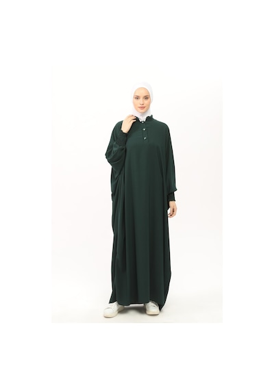 Altobeh Sultanbaş Nikaplı Çarşaf Cilbab Khimar Abaya Kolu Lastikli Hakim Yaka Peçeli Ferace Medine İpek Zümrüt Yeşili 1412-106-s-m Zümrüt