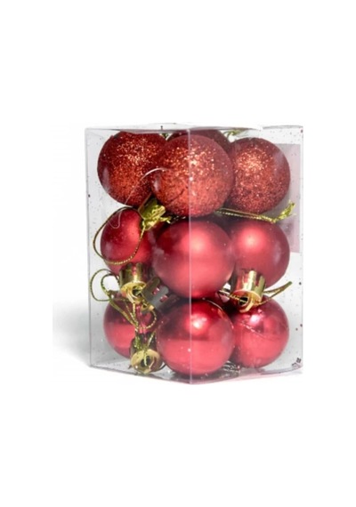 Yenigeldi 12'li Kırmızı Yılbaşı Topu 3 Cm, Noel Ağacı Topu, Çam Ağacı Topu, Kırmızı Diğer