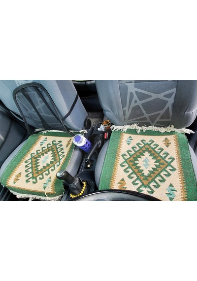 Reversible Oto Koltuk Kilim Seti 3 Parça Makine Dokuma Akrilik & Polyester Saçaklı - Yeşil