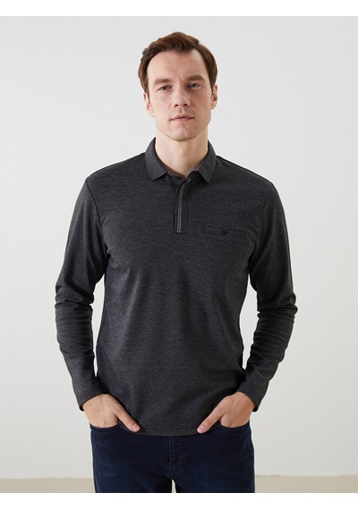 Lcwaıkıkı Classic Antrasit Polo Yaka Uzun Kollu Erkek Sweatshirt