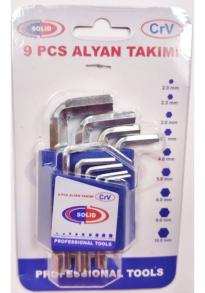 Solid 9 Parça Düz Alyan Anahtar Takımı 9 Parça Allen Düz Kısa Set