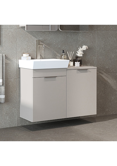 Dubai Kapaklı Ve Sepetli 92.2 Cm Mdflam Banyo Dolabı, Lavabolu Banyo Alt Dolabı Kumtaşı Dubai Kapaklı Ve Sepetli 92.2 Cm Mdflam Banyo Dolabı, Lavabolu Banyo Alt Dolabı Kumtaşı