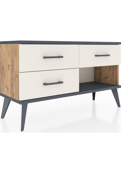 Arges Şifonyer 3 Çekmeceli 88x30x48 Çam-antrasit/aytaşı Antrasit/aytaşı